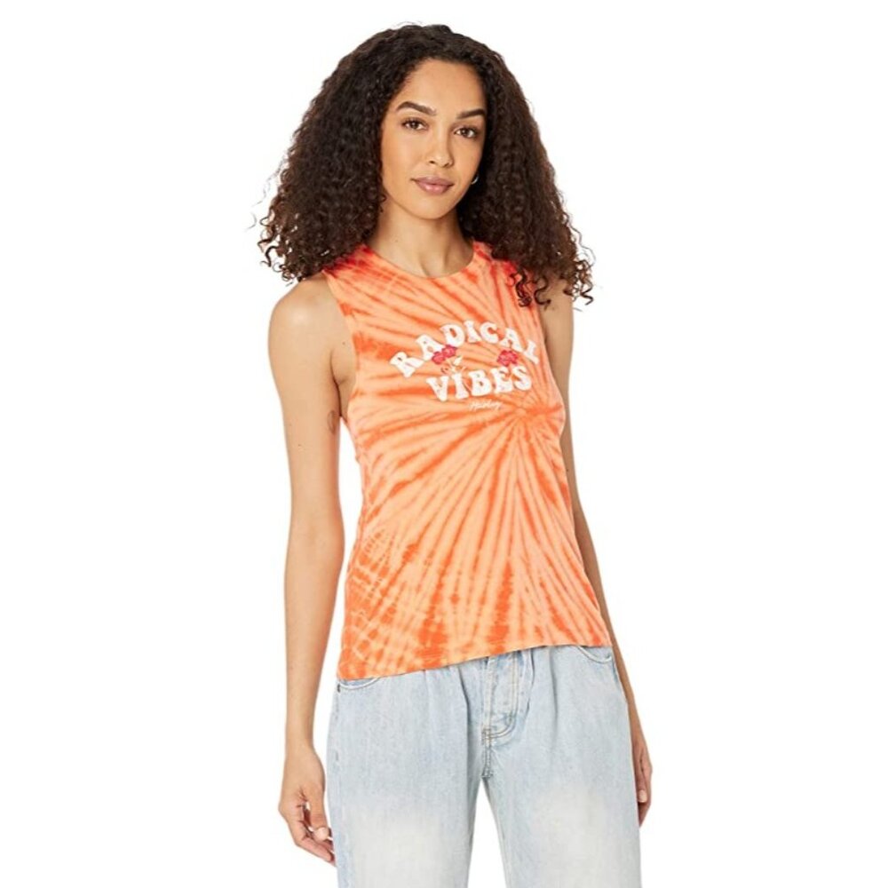 Hurley Womens Radical Vibes Tie-Dye Sleeveless Tank Top Orange/White